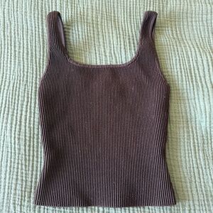 Aritzia Babaton Ribbed Tank Top Brown Scoop Neck Fitted Stretch XS